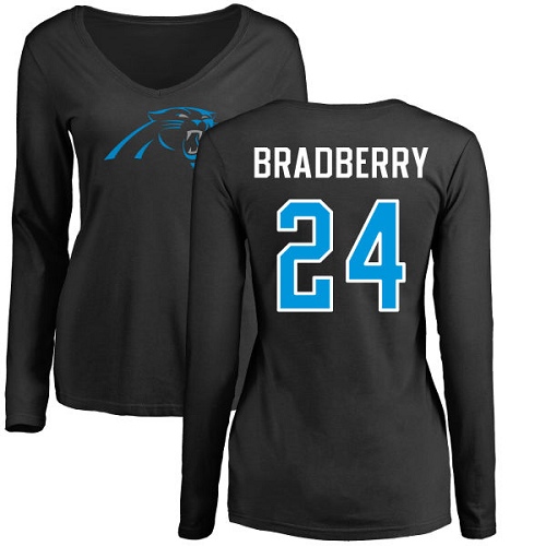 Carolina Panthers Black Women James Bradberry Name and Number Logo Slim Fit NFL Football #24 Long Sleeve T Shirt->women nfl jersey->Women Jersey